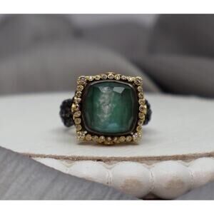 Armenta 18k & 925 Quartz Doublet & Diamond Old World Midnight Ring 14.88G/ Sz6.5